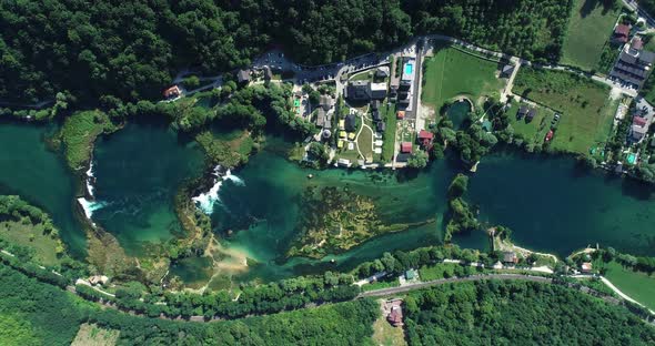 Aerial view of Una River between Croatia and Bosnia.