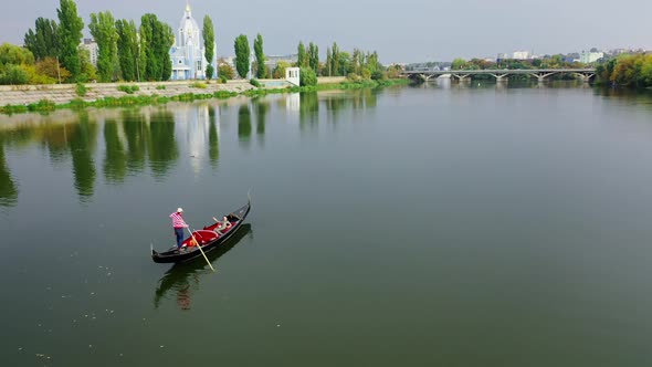 Gondola floating along the river