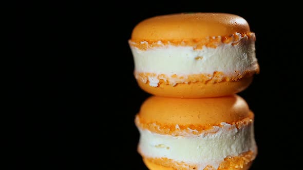 Appetizing Baked Dessert, Sweet Orange Macaron Close-Up, Confectionery Art