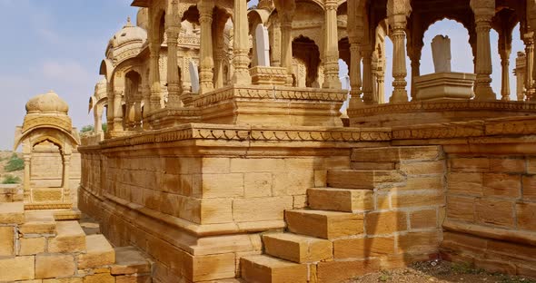 Bada Bagh Cenotaphs (Hindu Tomb Mausoleum) Made of Sandstone in Indian Thar Desert. Jaisalmer