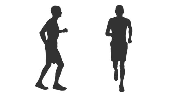 Silhouette of Young Man with Naked Torso Jogging in Shorts, Alpha Channel