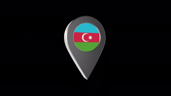 3d Animation Map Navigation Pointer With Azerbaijan Flag With Alpha Channel - 4K