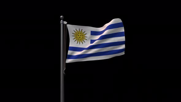 Uruguay Flag On Flagpole With Alpha Channel 4K