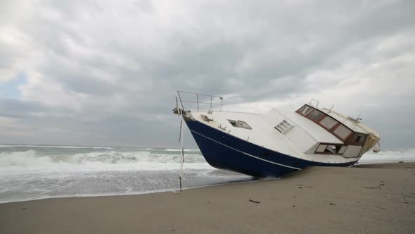 Ship Aground on the Beach During a Tempest