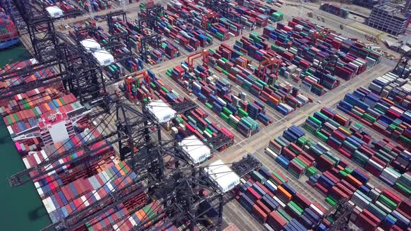 Top view of industrial port with container