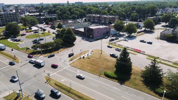 Aerial of Western avenue in downtown Muskegon, MI.