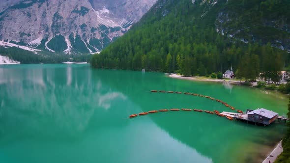 Prager Wildsee Spectacular Romantic Place with Typical Wooden Boats on the Alpine Lake Lago Di