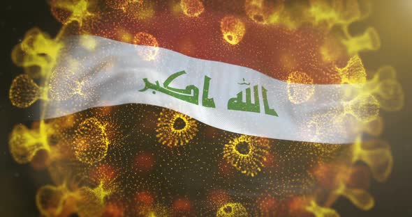 Iraq Flag With Coronavirus Microbe Centered