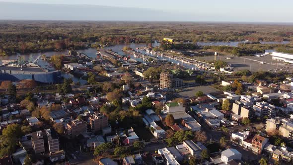 Aerial view of Tigre Village and river in background during sunset time - Panoramic view
