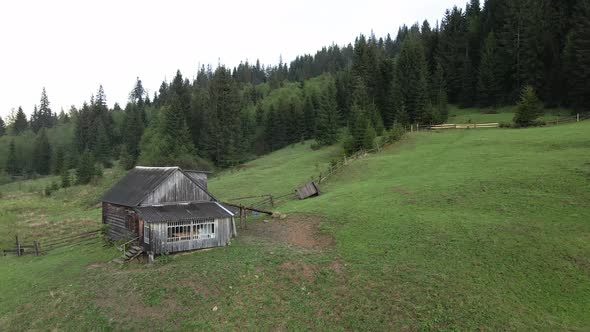 Ukraine, Carpathian Mountains: House in the Mountains Aerial