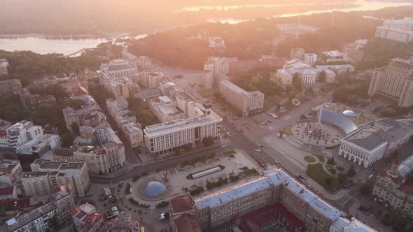 Kyiv Kiev Ukraine at Dawn in the Morning. Aerial View