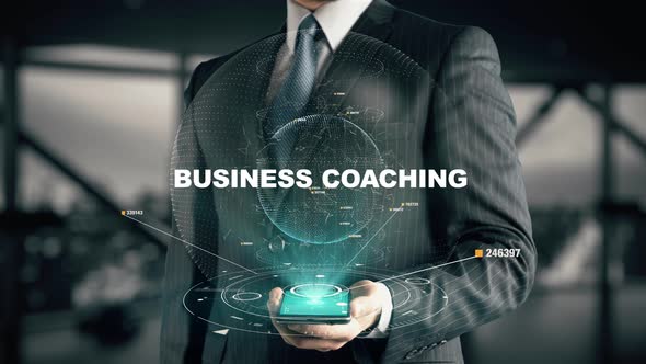 Businessman with Business Coaching Hologram Concept