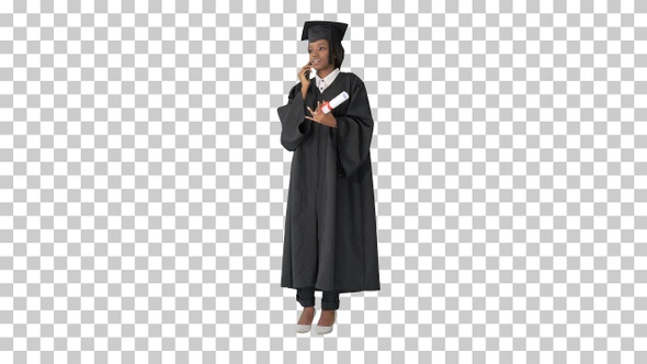 African American female student in graduation, Alpha Channel