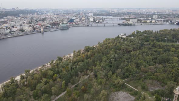 Dnipro River Near Kyiv City, Ukraine Aerial View. Dnieper, Kiev