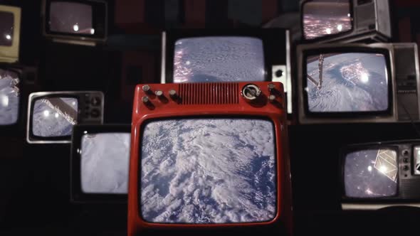 The Earth from Space on Retro TVs. Timelapse.