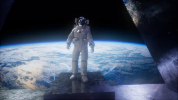 Astronaut on the Space Observatory Station Near Earth