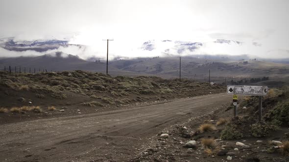 Empty Dirt Road near the Andes Mountains in Patagonia, Neuquen province, Argentina.