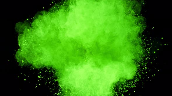 Super Slow Motion Shot of Moving Green Powder Cloud Isolated on Black Background at 1000Fps