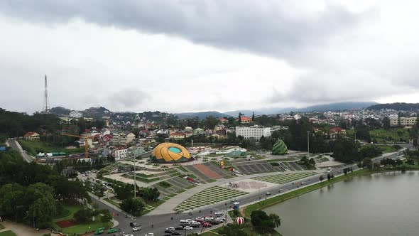 Aerial view of Da Lat city, Lam Vien square