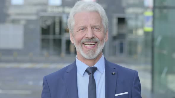 Old Businessman Smiling at Camera Outdoor