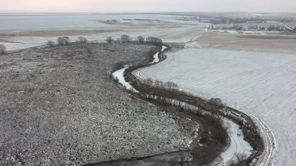 Aerial Shot of the Frozen River