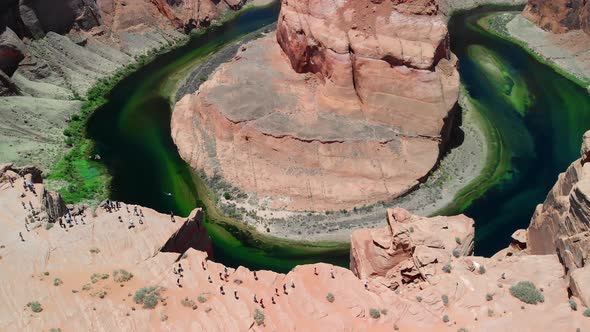 Aerial View of Beautiful Horseshoe Bend on Sunny Afternoon, Page, Arizona