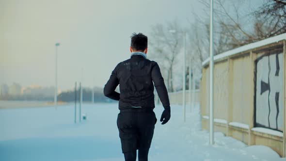 Sport Healthy Lifestyle Winter. Sportsman Jog Cardio Workout. Runner Fitness Hard Training.