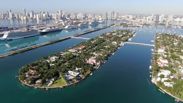 Port of Miami, Palm Island, Hibiscus Island & Biscayne Bay seen from above