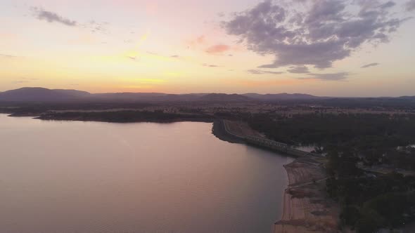 Slow Rise Above Scenic Calm Lake at Dusk in Australia