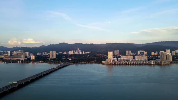 Aerial view Penang Bridge toward Georgetown