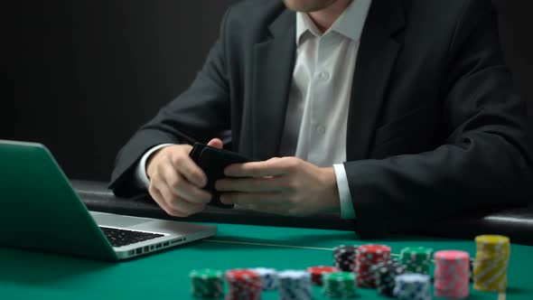 Nervous Online Gambler Opening Empty Wallet, Betting Addiction, Bankruptcy