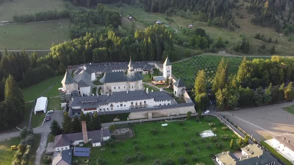 Monastery In Putna, Romania, Drone Shot