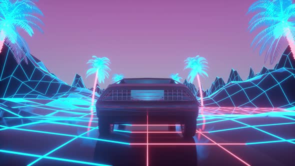 Retrofuturistic 80s Style sciFi Car Background