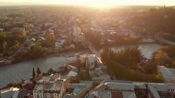 Aerial View of Kutaisi Cityscape at Sunset in Georgia