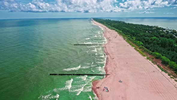 Beach at Baltic Sea. Tourism in Poland. Aerial view