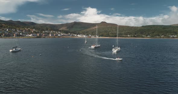 Yachts and Motor Boat at Sea Bay of Green Island Coast Aerial