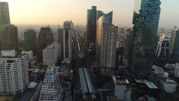 4K aerial drone footage of Bangkok skyline.