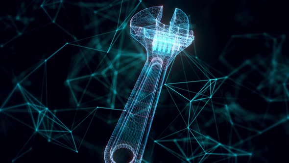 Crescent Wrench Hologram Close Up 4k