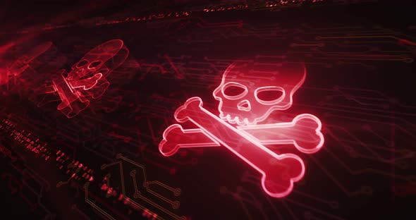 Skull pirate and online cyberattack symbol cyber loop concept