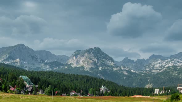 Local Houses in Zabljak Zabljak and Mountains with Clouds Montenegro