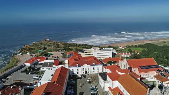 Aerial View of Nazare and Cape with Lighthouse