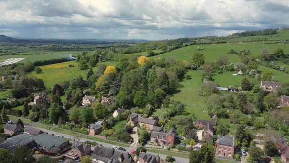 Ashton-Under-Hill Village North Cotswolds Worcestershire Aerial Landscape Yellow Laburnum Tree Sprin