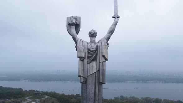 Kyiv, Ukraine Aerial View in Autumn : Motherland Monument. Kiev