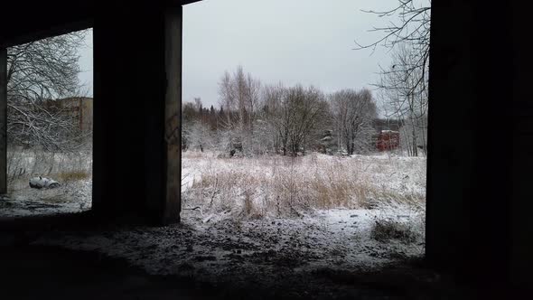 an Abandoned Building From the Times of the USSR in Winter in an Overgrown Place. Removed From Hands