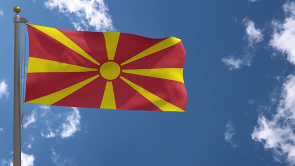 North Macedonia Flag On Flagpole