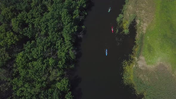 Kayaks Float on the River