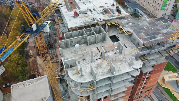 Construction of a residential apartment complex. Aerial view.