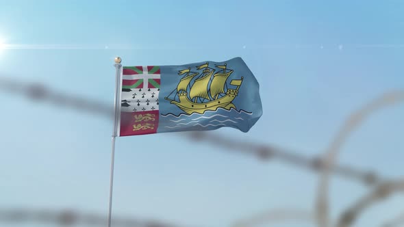 Saint Pierre And Miquelon Flag Behind Border