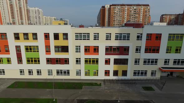 the exterior of the new modern school in the modern residential district,exterior