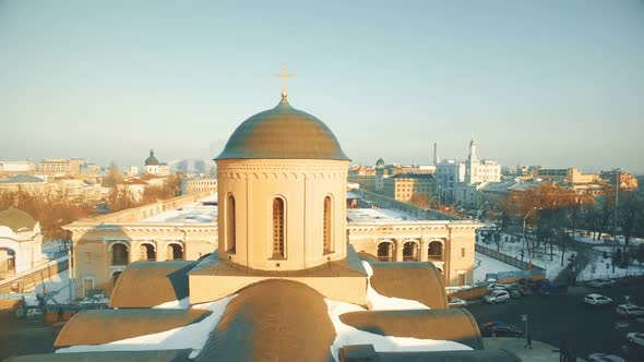 Old City District with Church Dome and Buildings Roofs alt